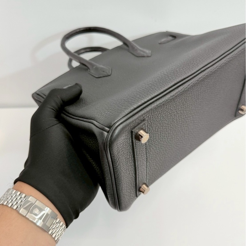 Hermes Birkin25 Touch 黑金拼鱷魚皮-13