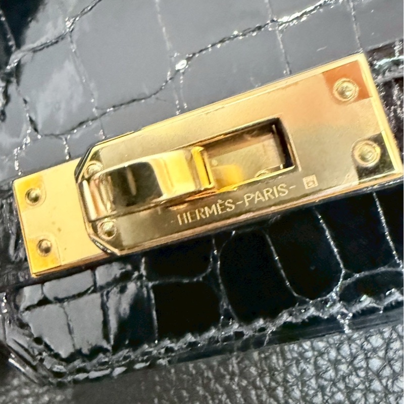 Hermes Birkin25 Touch 黑金拼鱷魚皮-20