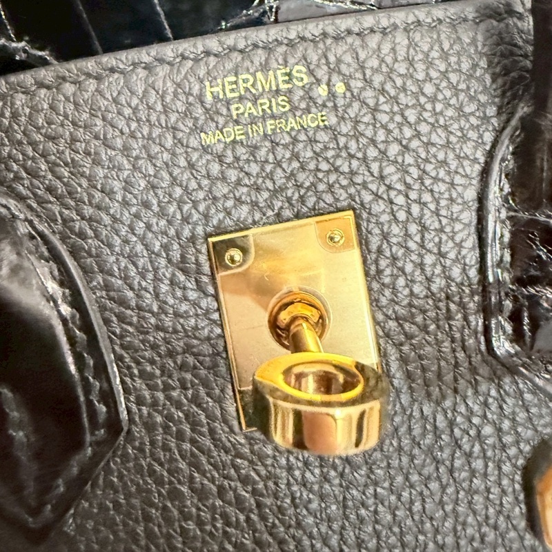Hermes Birkin25 Touch 黑金拼鱷魚皮-21