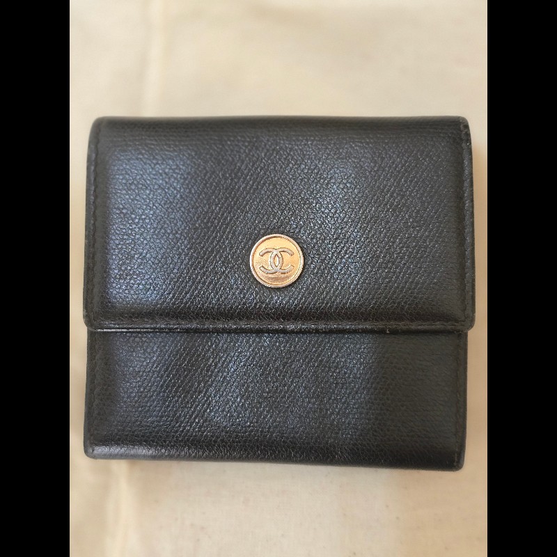 經典不敗老款CHANEL黑色三折短夾-7