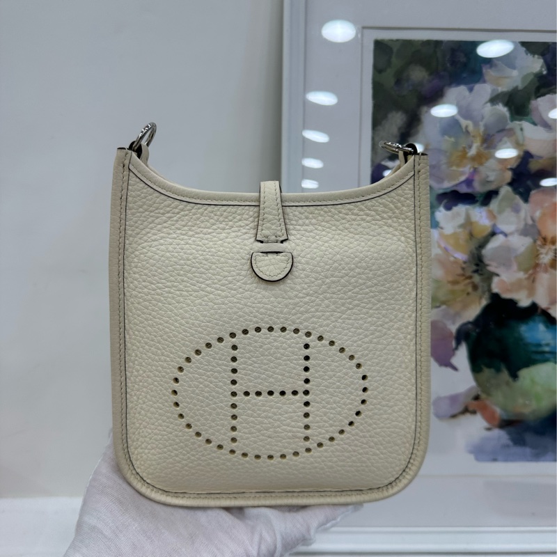 HERMES愛馬仕mini evelyne 奶昔白銀扣 Z刻-7