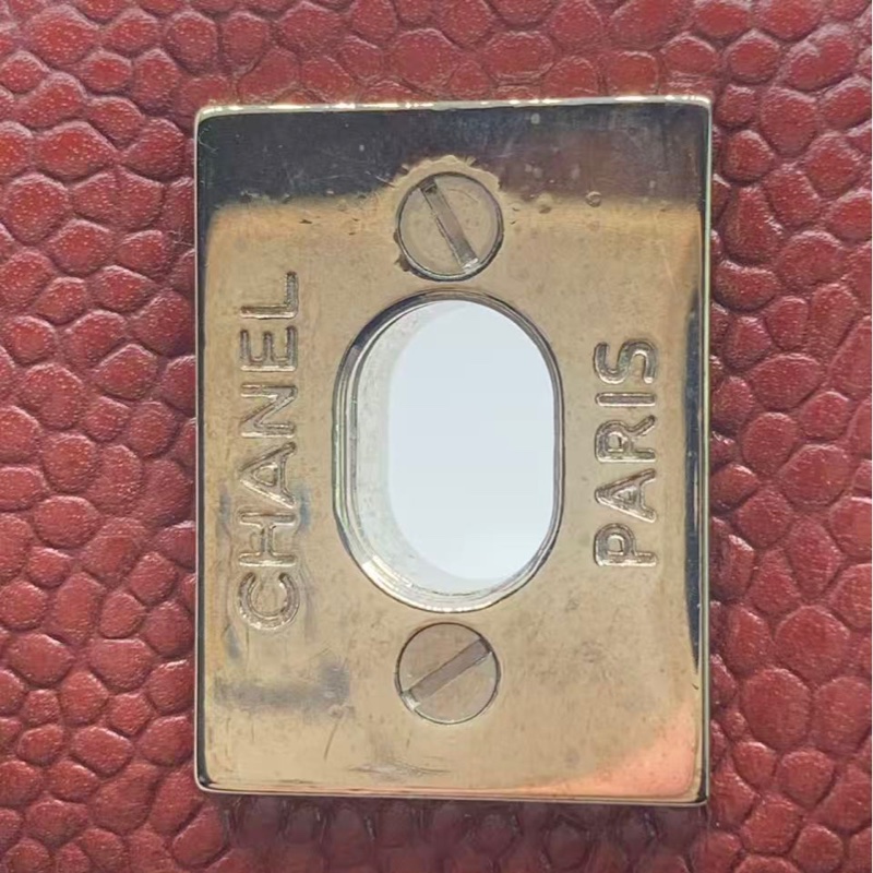 二手Chanel香奈兒jumbo紅色荔枝皮雙蓋銀扣鏈條包，鐳射15開-11
