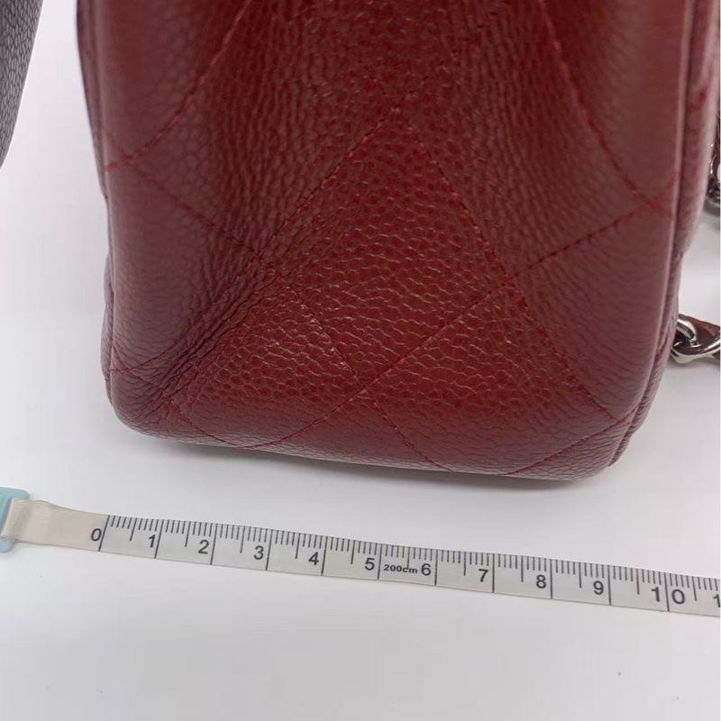 二手Chanel香奈兒jumbo紅色荔枝皮雙蓋銀扣鏈條包，鐳射15開-22