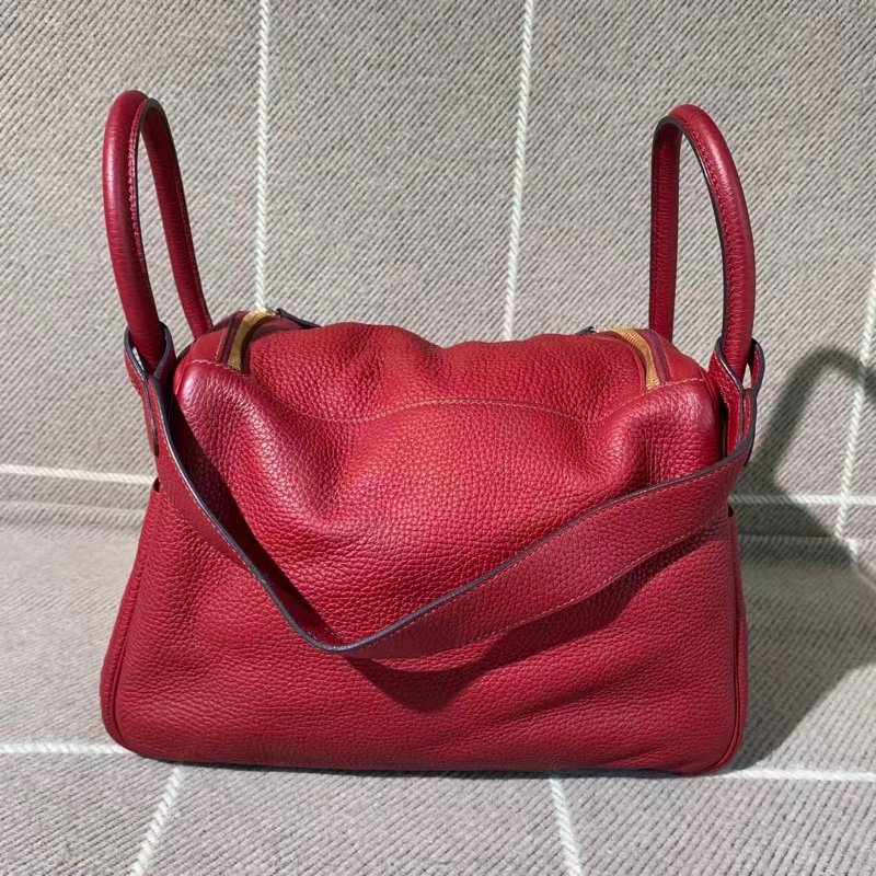 二手Hermes愛馬仕Lindy30紅色tc皮金扣c刻-1