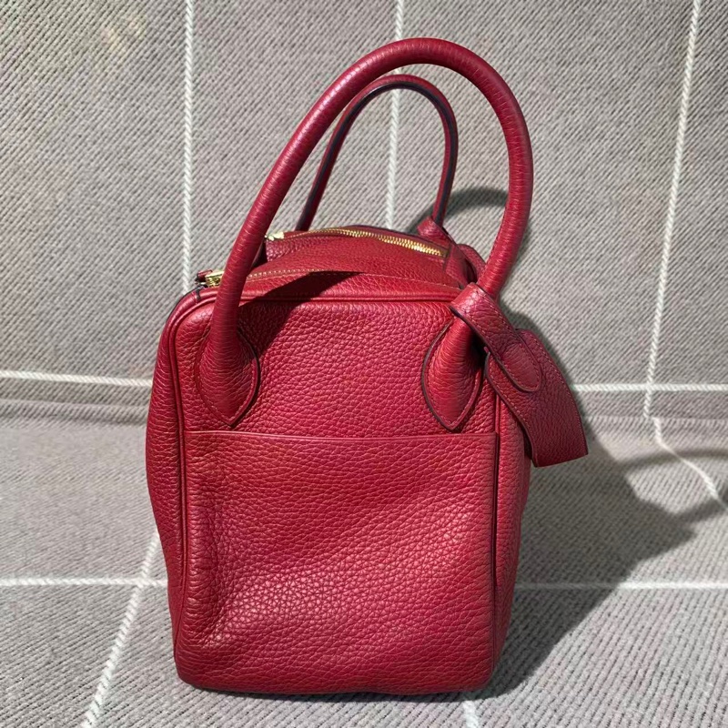 二手Hermes愛馬仕Lindy30紅色tc皮金扣c刻-3