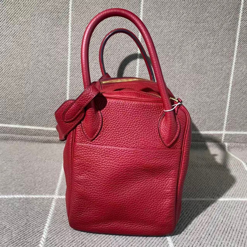 二手Hermes愛馬仕Lindy30紅色tc皮金扣c刻-4