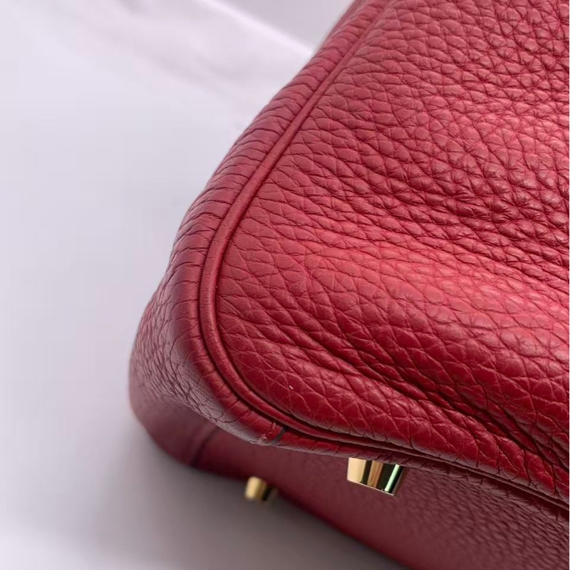 二手Hermes愛馬仕Lindy30紅色tc皮金扣c刻-12