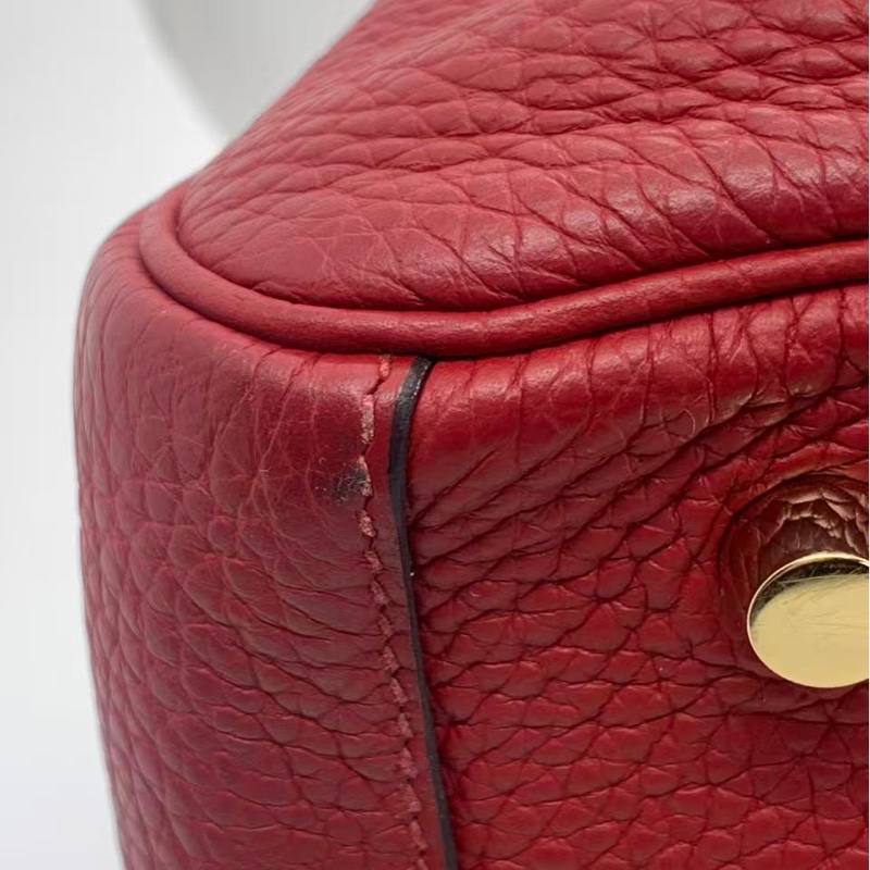 二手Hermes愛馬仕Lindy30紅色tc皮金扣c刻-15
