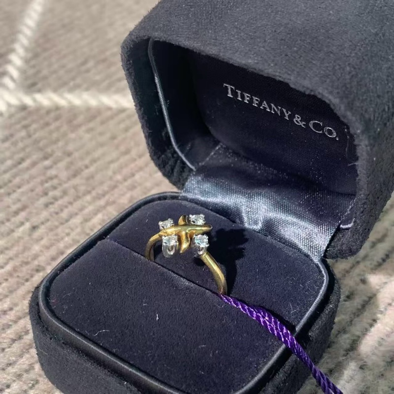 蒂芙尼Tiffany史隆伯傑交叉鳥巢 18K四鑽戒指 49號-3