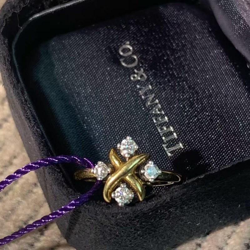 蒂芙尼Tiffany史隆伯傑交叉鳥巢 18K四鑽戒指 49號-4