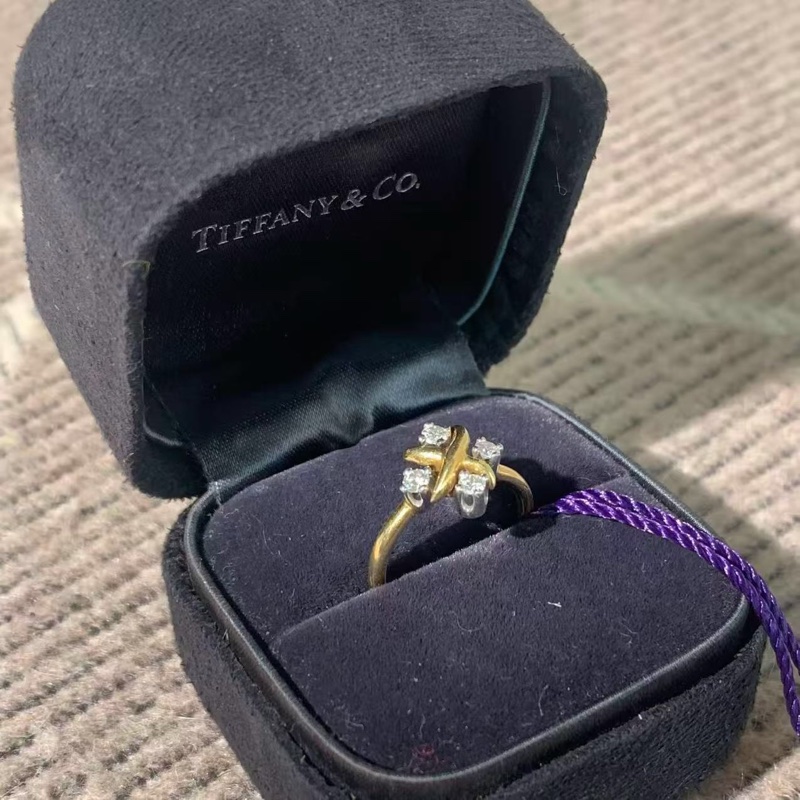 蒂芙尼Tiffany史隆伯傑交叉鳥巢 18K四鑽戒指 49號-5