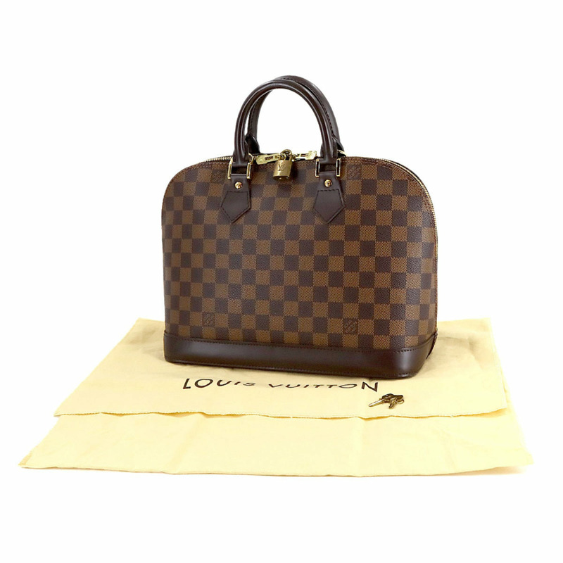 路易威登 Damier Alma PM 手提包，Ebene 皮革，N51131，棕色，金色五金配件-1
