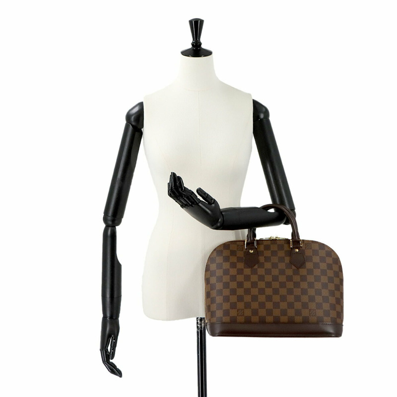 路易威登 Damier Alma PM 手提包，Ebene 皮革，N51131，棕色，金色五金配件-9