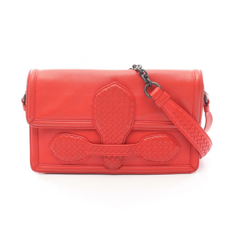 BOTTEGA VENETA Rialto Intrecciato 紅色皮革單肩包（二手，女士款）