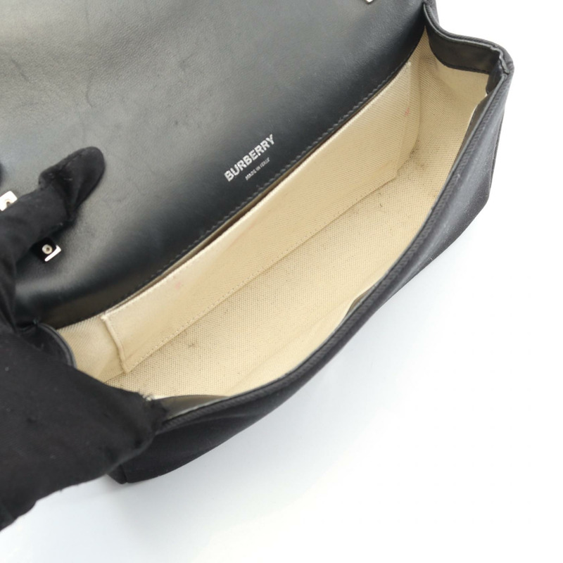 BURBERRY 鏈條肩背包 帆布皮革 黑色 二手 女士 SHW-2