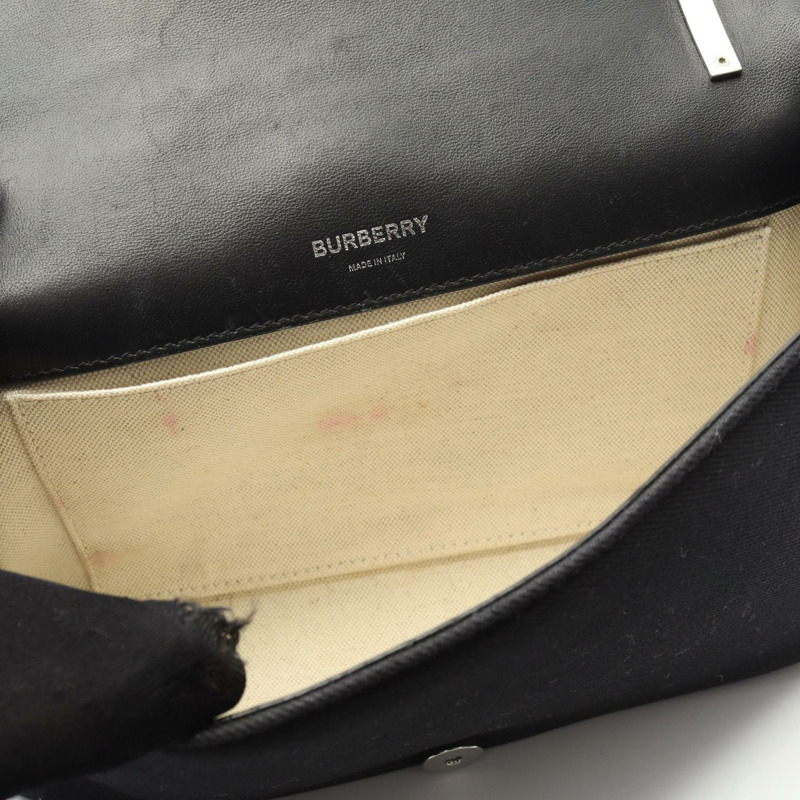 BURBERRY 鏈條肩背包 帆布皮革 黑色 二手 女士 SHW-4
