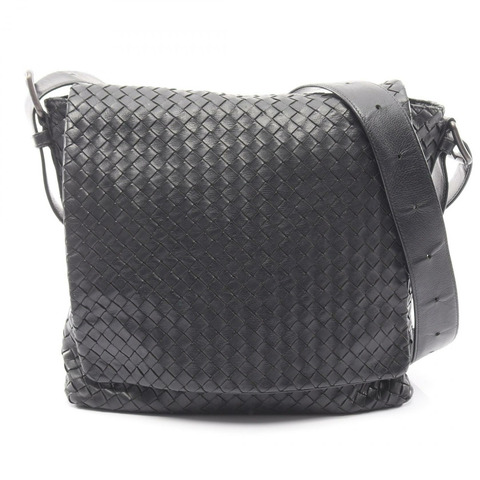 BOTTEGA VENETA Intrecciato 編織肩挎斜背包，黑色皮革，二手，男女通用
