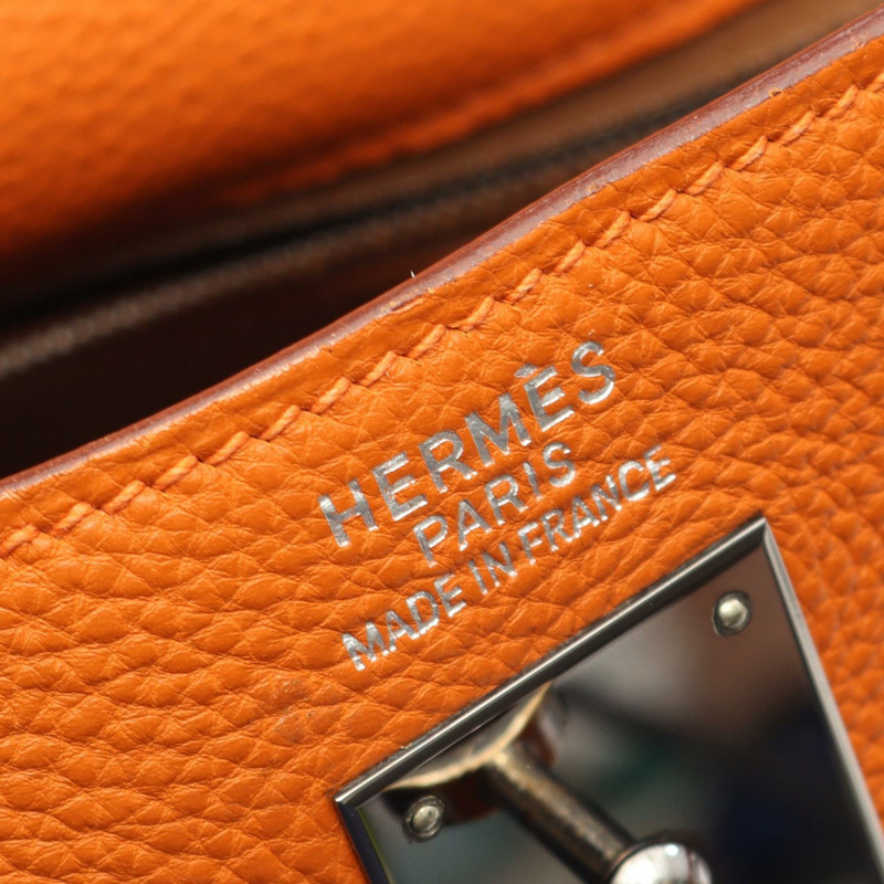 愛馬仕 Kelly 35 手提包，Togo 皮革，Potiron 橙色，金色棕色，SHW，二手，女士款-3