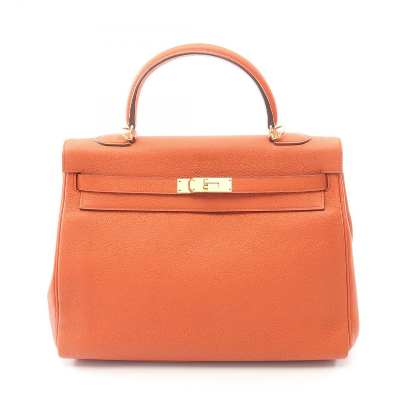 HERMES Kelly 35 Shoudler 手提包 X Togo 皮革 Orange Terre battue GHW 二手-0