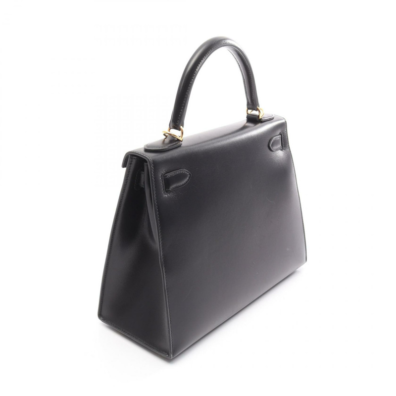 愛馬仕 Kelly 28 單肩手提包 Z 001848CC Box 小牛皮 黑色 GHW 二手-1