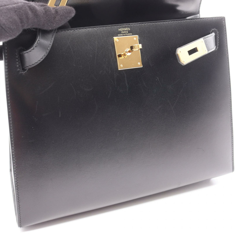 愛馬仕 Kelly 28 單肩手提包 Z 001848CC Box 小牛皮 黑色 GHW 二手-7