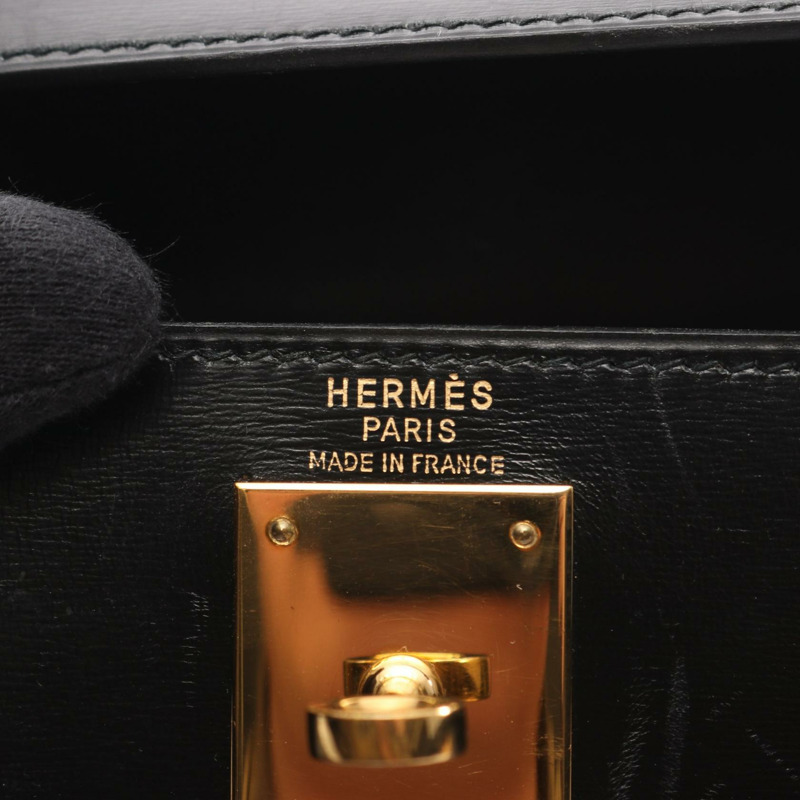 愛馬仕 Kelly 28 手提包 001848CC Box 小牛皮 黑色 二手 金色五金 M 碼 無肩帶-3