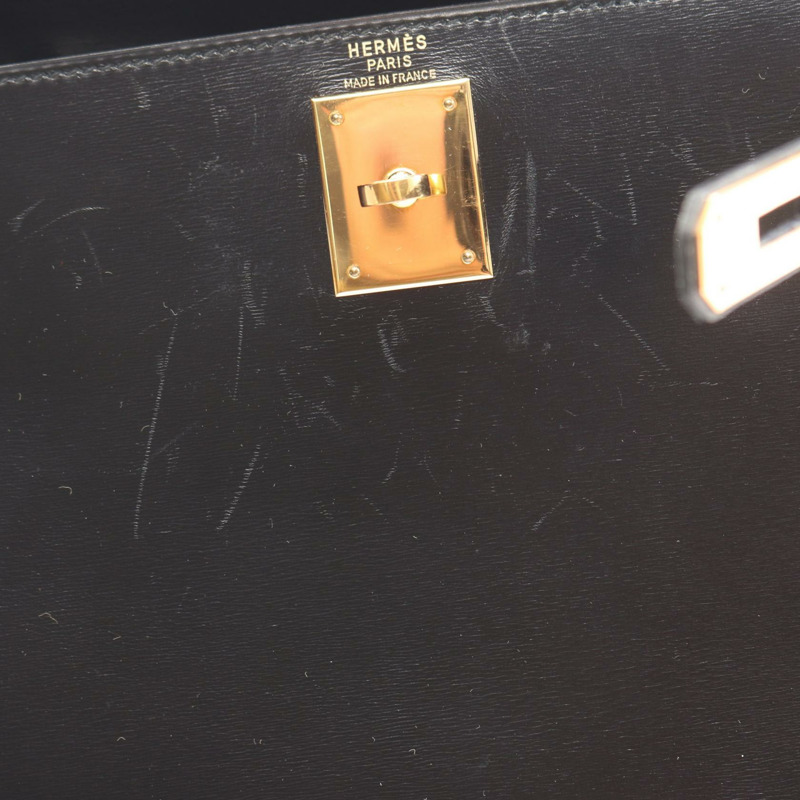 愛馬仕 Kelly 28 手提包 001848CC Box 小牛皮 黑色 二手 金色五金 M 碼 無肩帶-6