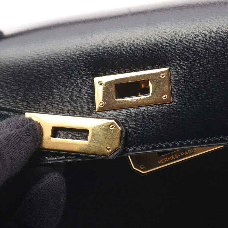 愛馬仕 Kelly 28 手提包 001848CC Box 小牛皮 黑色 二手 金色五金 M 碼 無肩帶-9