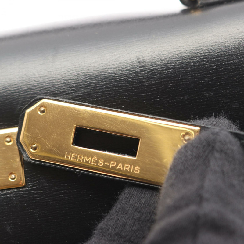 愛馬仕 Kelly 28 手提包 001848CC Box 小牛皮 黑色 二手 金色五金 M 碼 無肩帶-10
