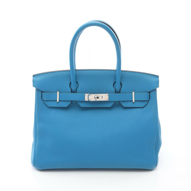 HERMES Birkin 30 Verso 手提包 A Togo 皮革 藍色桑給巴爾孔雀石 二手 SHW-0