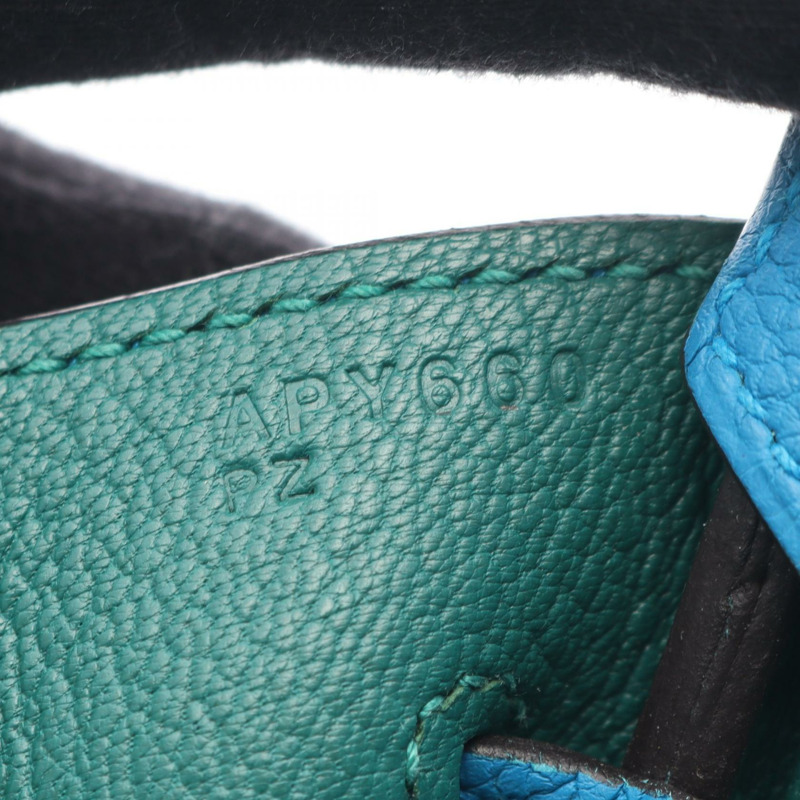 HERMES Birkin 30 Verso 手提包 A Togo 皮革 藍色桑給巴爾孔雀石 二手 SHW-4