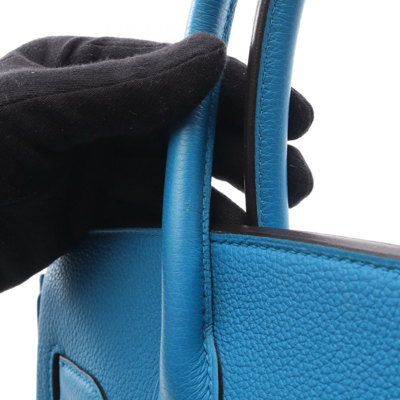 HERMES Birkin 30 Verso 手提包 A Togo 皮革 藍色桑給巴爾孔雀石 二手 SHW-10