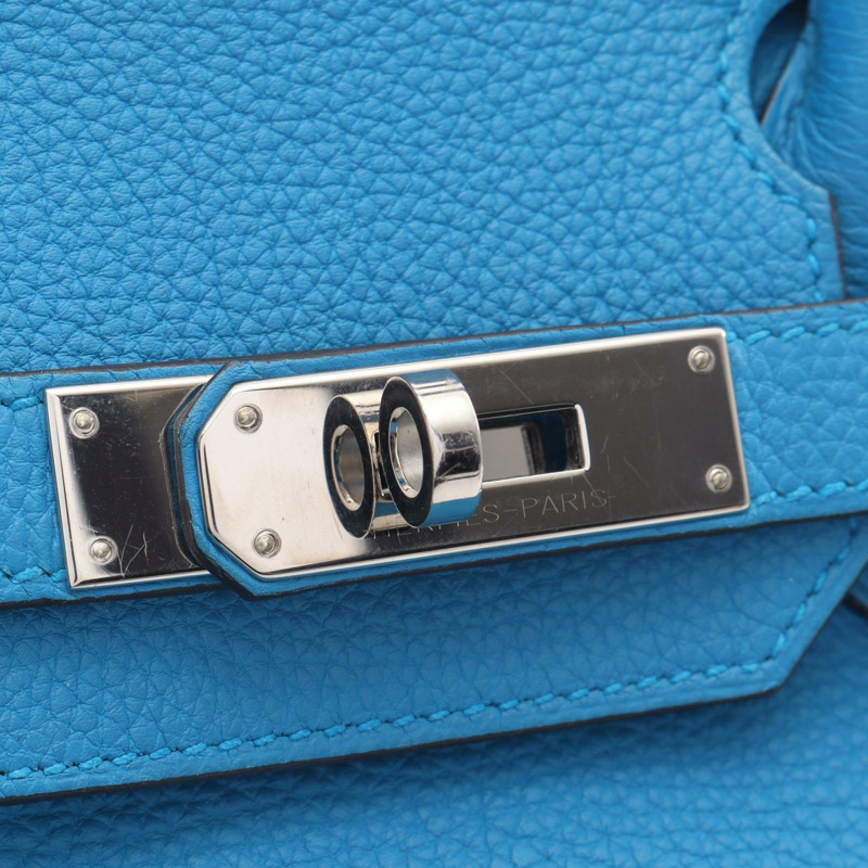 HERMES Birkin 30 Verso 手提包 A Togo 皮革 藍色桑給巴爾孔雀石 二手 SHW-12