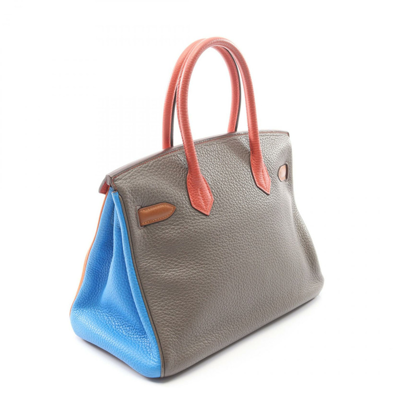 愛馬仕 Birkin 30 Arlequin 手提包，Clemence 皮革，Sanguine 米色，SHW，二手-1