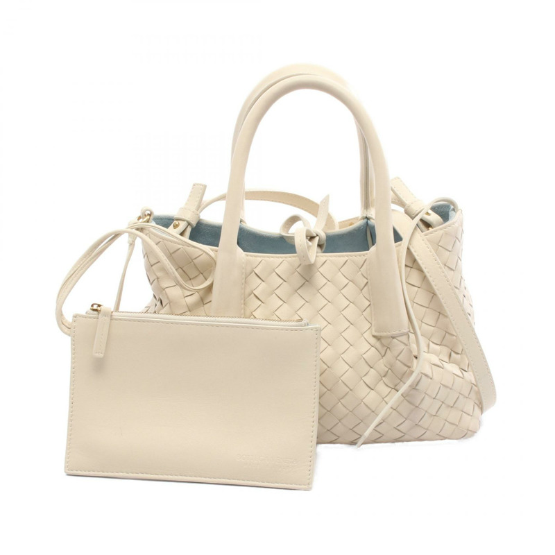 BOTTEGA VENETA 小號 Pinacoteca Intrecciato 斜背包 手提包 皮革 米色 二手-0