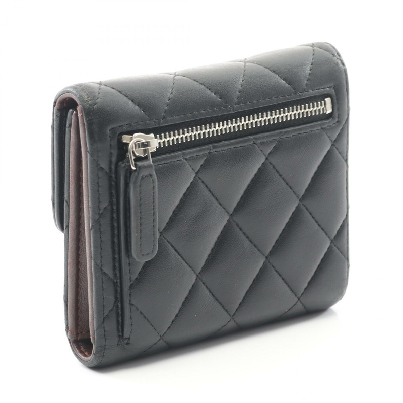 香奈兒經典三折皮夾 AP0231 羊皮 黑色 二手 金扣-1