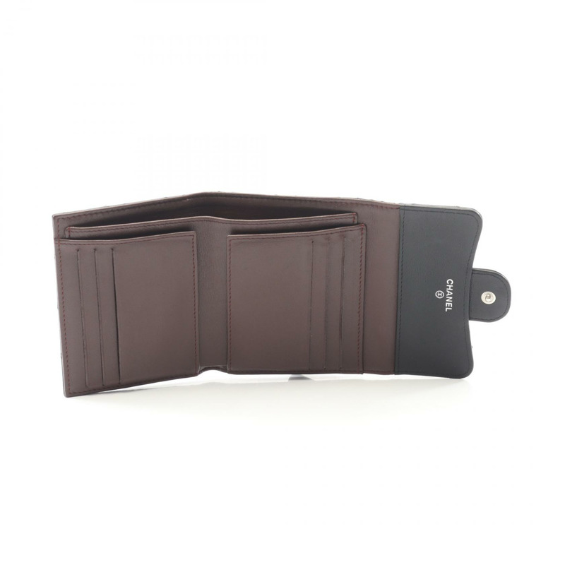 香奈兒經典三折皮夾 AP0231 羊皮 黑色 二手 金扣-2