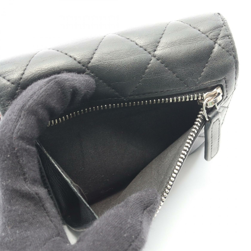 香奈兒經典三折皮夾 AP0231 羊皮 黑色 二手 金扣-3