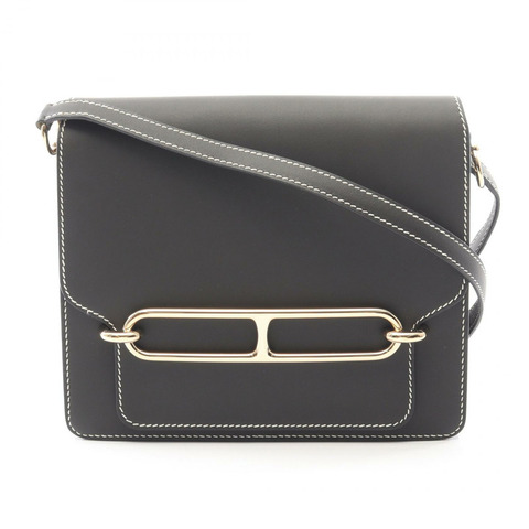 愛馬仕 Roulis 23 斜背包，T Sombrero 皮革，黑色/棕色，二手，金色五金