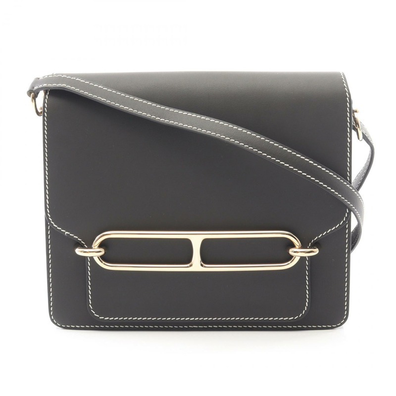 愛馬仕 Roulis 23 斜背包，T Sombrero 皮革，黑色/棕色，二手，金色五金-0