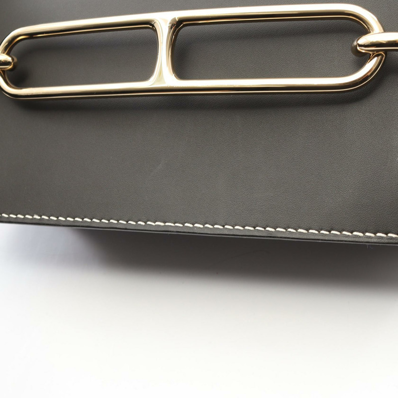 愛馬仕 Roulis 23 斜背包，T Sombrero 皮革，黑色/棕色，二手，金色五金-6