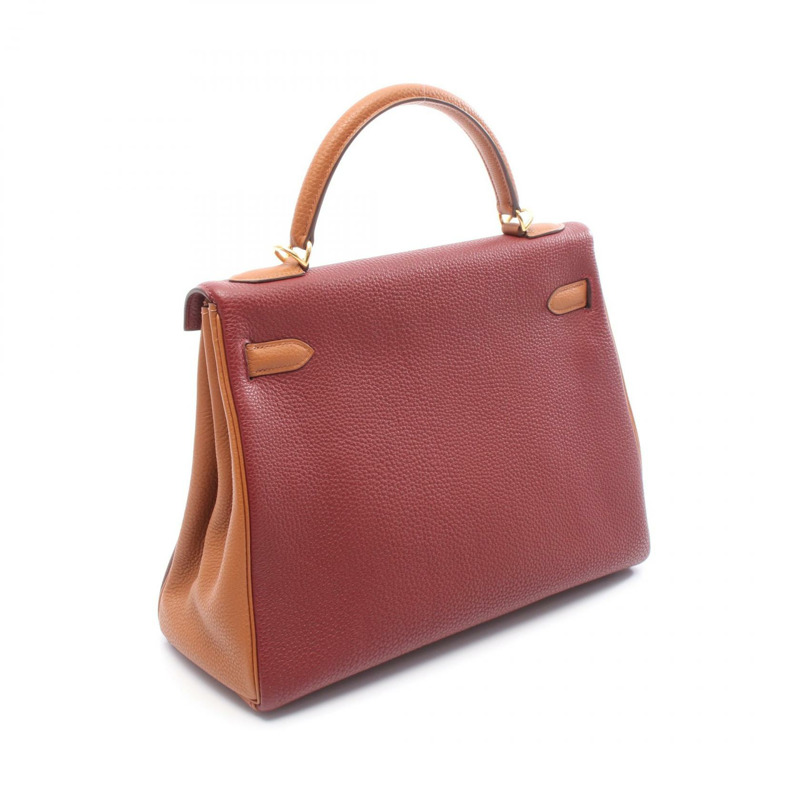 愛馬仕 Kelly 32 三色肩背包 F Taurillon Clemenc 棕色 Rouge H GHW-1