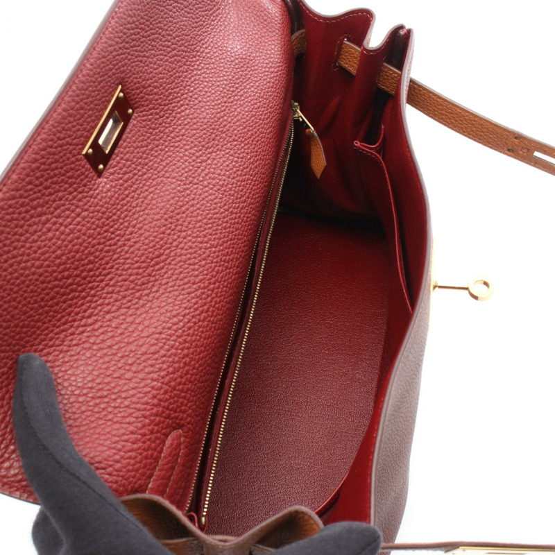 愛馬仕 Kelly 32 三色肩背包 F Taurillon Clemenc 棕色 Rouge H GHW-2