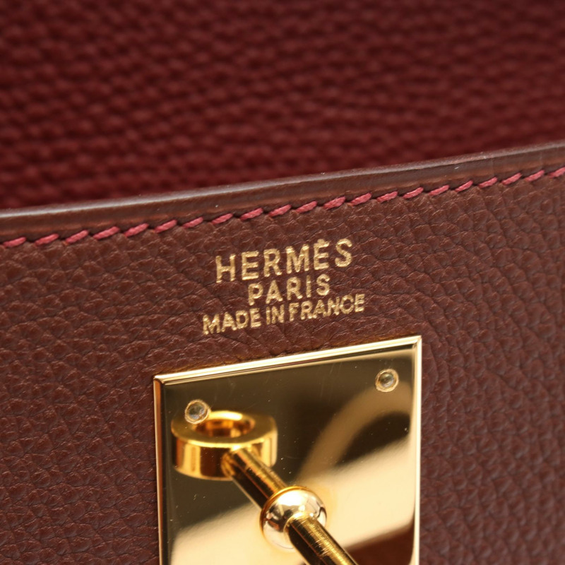 愛馬仕 Kelly 32 三色肩背包 F Taurillon Clemenc 棕色 Rouge H GHW-3