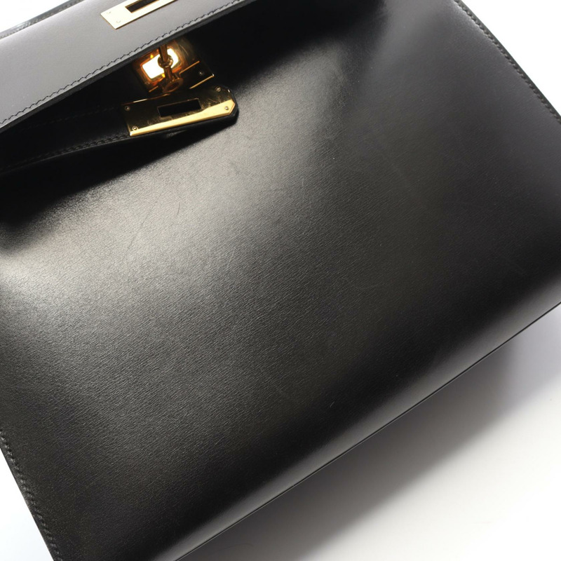 愛馬仕 Kelly 28 單肩手提包 Box 小牛皮 黑色 GHW 二手 Z-6