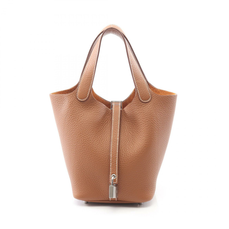 愛馬仕 Picotin Lock PM 手提包 B Clemence 皮革 棕色金色 SHW 二手-0