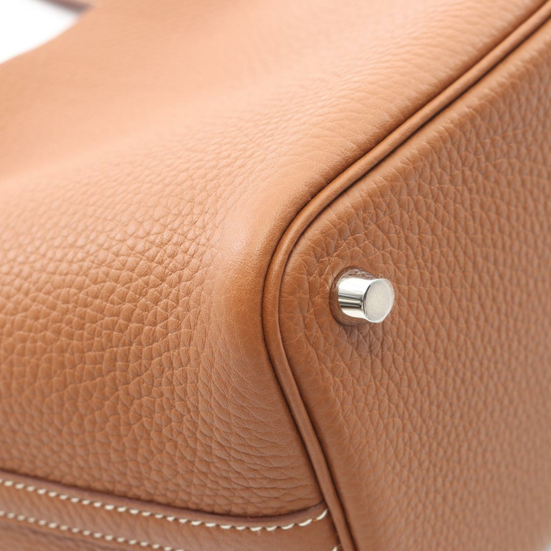 愛馬仕 Picotin Lock PM 手提包 B Clemence 皮革 棕色金色 SHW 二手-5