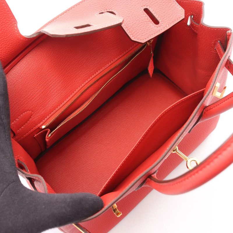 HERMES Birkin 25 手提包 T Togo 皮革 Rouge pivoine 二手 GHW-2