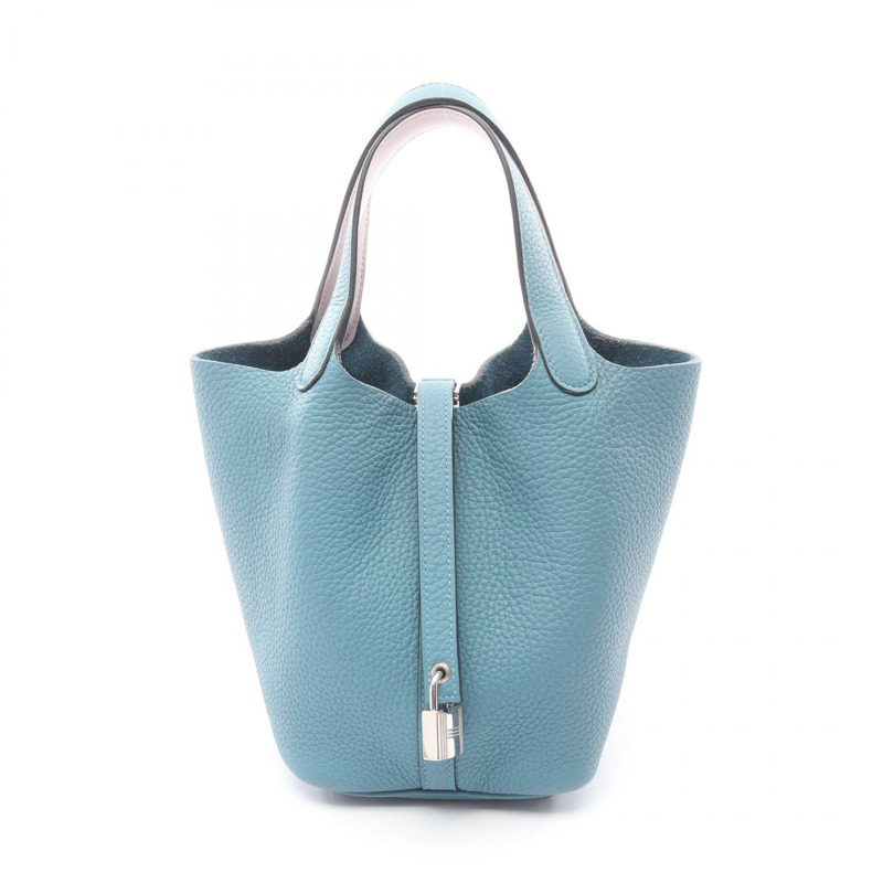 愛馬仕 Picotin Lock PM Eclat 手提包，Clemence 皮革，藍色/粉紅色，二手，帶五金件。-0