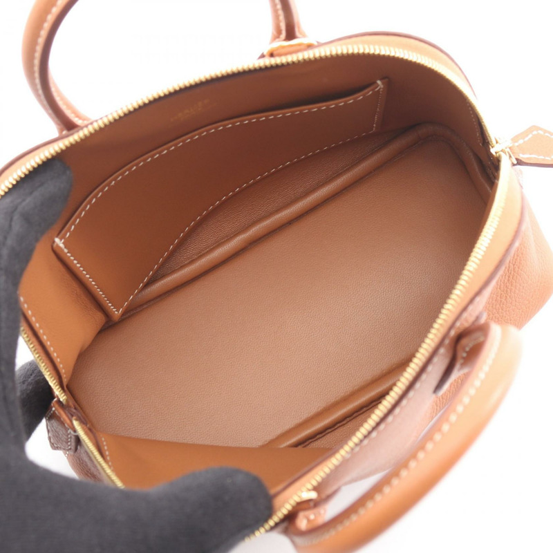 愛馬仕 Bolide1923 迷你肩背包 Evercolor 皮革 棕色 金色 二手 GHW Z-2